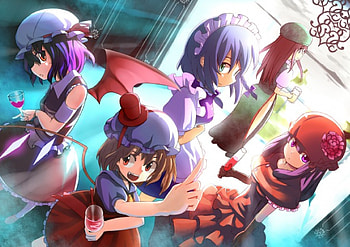Gathering, sakuya, anime, knowledge, touhou, scarlet, meiling HD wallpaper
