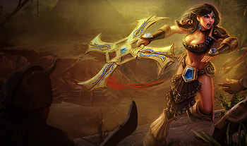 Sivir, games, blue eyes, league of legends, shuriken, weapon, video games, female HD wallpaper