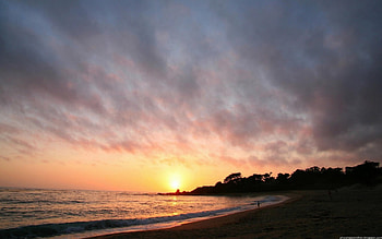 sunset beachview, sea, rocks, beach HD wallpaper