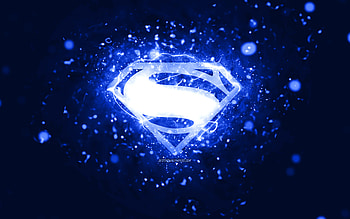 Superman dark blue logo, , dark blue neon lights, creative, dark blue abstract background, Superman logo, superheroes, Superman HD wallpaper