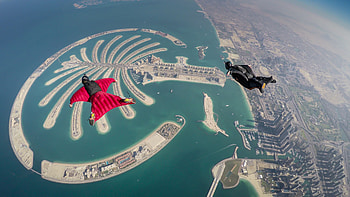 Palm Jumeirah, Wingsuit Flying HD wallpaper