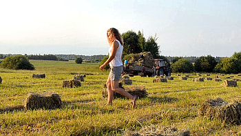 Ranch Work . ., working, cowgirl, outdoors, ranch, blondes, field, women, western, truck, hay bales, female HD wallpaper