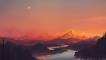Lake From Dreamy Mountains , minimalism, minimalist, mountains, lake, artist, artwork, digital-art HD wallpaper