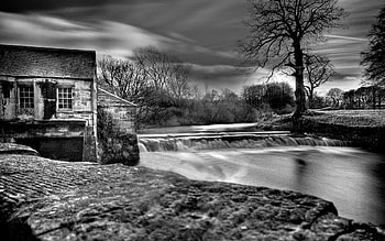 Nature, Water, Rivers, House, Black And White, Dam HD wallpaper