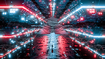 Neon Nexus: Alien Starship Corridor (Digital Art), Sci Fi, Spaceship HD wallpaper