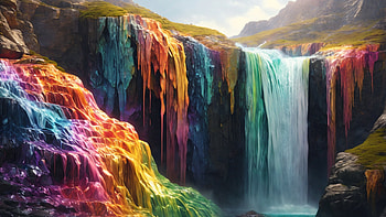 Rainbow Waterfall, rainbow, waterfall, colorful, colors, lake HD wallpaper