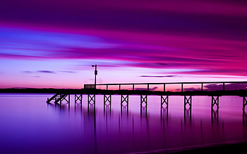 Sunset, sea, purple, clouds, pier, sky, nature, ocean HD wallpaper