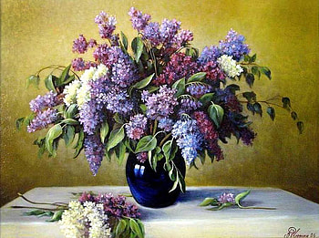 Пополняем копилку сиреней. Б.Игошин., still life, bouquet, painting, art, flower HD wallpaper