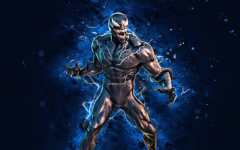 Venom Eddie Brock, , blue neon lights, Fortnite Battle Royale, Fortnite characters, Venom Eddie Brock Skin, Fortnite, Venom Eddie Brock Fortnite HD wallpaper