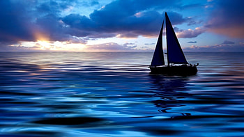 Twilight Sailing, sea, boat, clouds, sky, water HD wallpaper