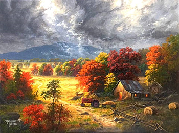 Cold Winds of Change, barns, attractions in dreams, colors, paintings, love four seasons, fields, clouds, hay, trees, autumn, nature, sky, fall season, storm HD wallpaper