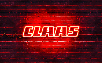 Claas red logo, , red brickwall, Claas logo, brands, Claas neon logo, Claas HD wallpaper