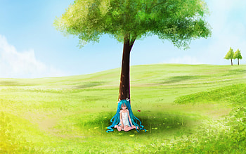 napping under tree, miku, blue hair, 01, vocaloid HD wallpaper