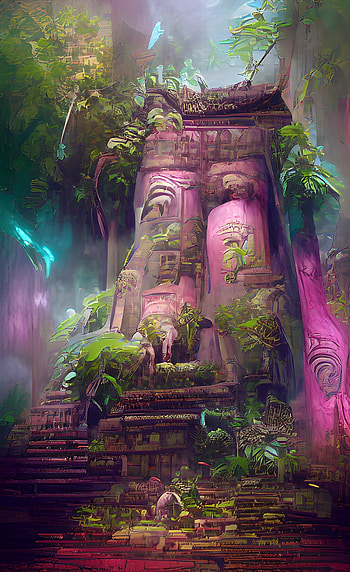 Ancient Temple, art, green, world, nature, trees HD phone wallpaper