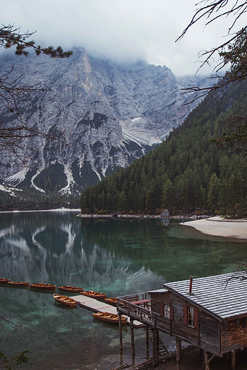 Nature, Trees, Boats, Mountain, Lake, Shore, Bank, Pier HD phone wallpaper