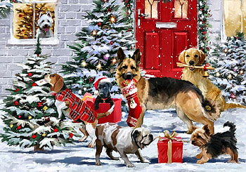 Frolicking Dogs F, winter, animal, dogs, Yorkie, painting, snow, Beagle, art, Bulldog, German Shepherd, beautiful, illustration, artwork, wide screen, Golden Retriever, pets, canine, Labrador Retriever HD wallpaper