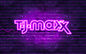 TJ Maxx violet logo, , violet brickwall, TJ Maxx logo, brands, TJ Maxx neon logo, TJ Maxx HD wallpaper