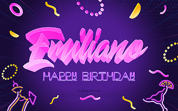 Happy Birtay Emiliano, , Purple Party Background, Emiliano, creative art, Happy Emiliano birtay, Emiliano name, Emiliano Birtay, Birtay Party Background HD wallpaper