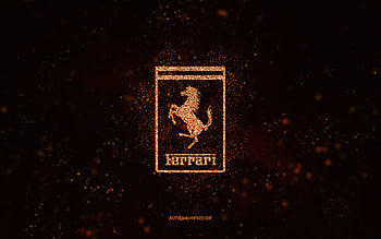 Ferrari glitter logo, , black background, Ferrari logo, orange glitter art, Ferrari, creative art, Ferrari orange glitter logo HD wallpaper