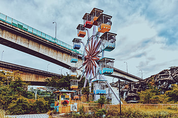 Cities, Multicolored, Motley, Bridge, Ferris Wheel, Fencing, Enclosure HD wallpaper