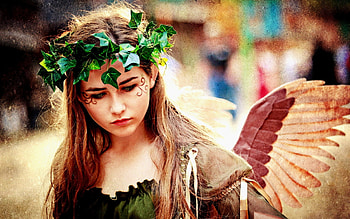 SWEET ANGEL, crown, wings, style, leaves, angel, girl HD wallpaper