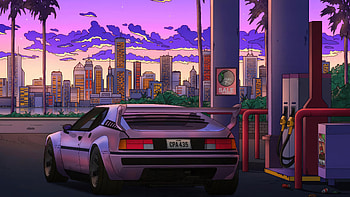 Retro Car Gas Station Synthwave , retro, synthwave, artist, artwork, digital-art HD wallpaper