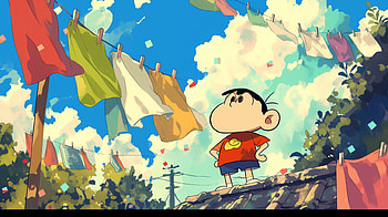 Shin-chan's Sunny Laundry Day, Anime, Crayon Shin-chan, Shinchan Nohara, laundry HD wallpaper