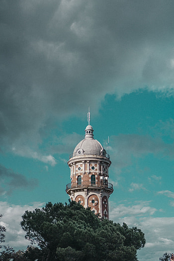 Cities, Trees, Clouds, Barcelona, Tower, Spain HD phone wallpaper