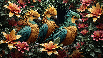 Colorful Birds, bird, colorful, flower, jungle, tree HD wallpaper