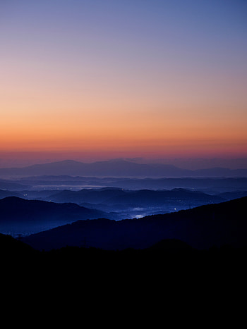 Sunset, horizon, mountains, silhouette HD phone wallpaper