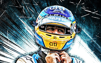 Fernando Alonso, grunge art, Alpine F1 Team, spanish racing drivers, Formula 1, blue abstract rays, F1 2021, Fernando Alonso Alpine HD wallpaper