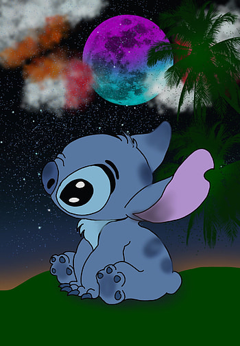Stitch, art, moon HD phone wallpaper