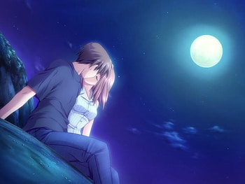 Anime Kiss, anime, moon, dark, love HD wallpaper