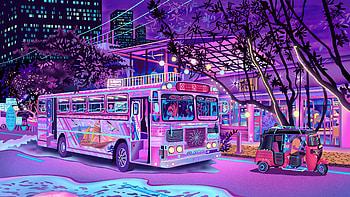 Bus Stop Synthwave, synthwave, artist, artwork, digital-art HD wallpaper