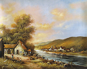 The Painting !!!, horse, abstract, painting, fantasy, house, lake, tree HD wallpaper