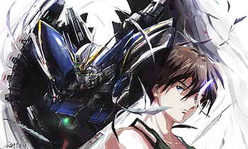 blue eyes brown hair feathers gundam wing heero yuy mecha short hair stu dts wings HD wallpaper