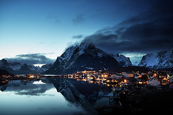 Norway Lofoten Mountains Evening Coast , mountains, nature, norway, coast HD wallpaper