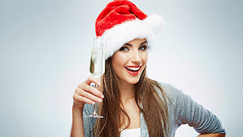 Smiling Girl Model Is Wearing Grey Color Dress And Santa Claus Cap Girls HD wallpaper
