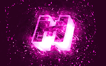 Minecraft purple logo, , purple neon lights, creative, purple abstract background, Minecraft logo, online games, Minecraft HD wallpaper