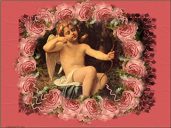 young cupid in a ring of flowers, valentine, roses, cupie, hearts, victorian, bow and arrow HD wallpaper