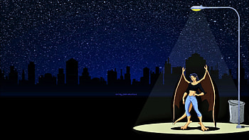 Elisa Maza , backgrounds, demona, demons, disney, elisa maza, tv series, street lamp, cartoons, anime, 1920x1080 only, gargoyles, darkness of night, , goliath HD wallpaper