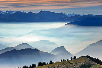 Mist, landscape, fog, mountains, horizon, nature HD wallpaper