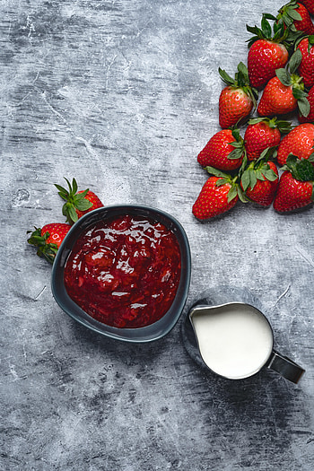 Food, Strawberry, Berries, Jam, Milk HD phone wallpaper
