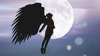 Flying To Moon , angel, moon, artist, artwork, digital-art HD wallpaper