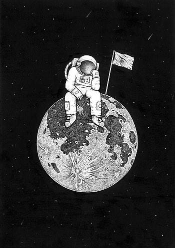 Art, Universe, , Drawing, Bw, Chb, Planet, Astronaut HD phone wallpaper
