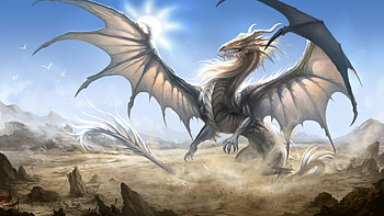 white dragon, landscape, dragon, white, barren HD wallpaper