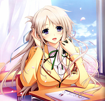 Makabe Midori, cg, game, cute, hatsukoi, girl, school uniform, long hair HD wallpaper