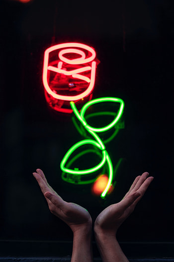 Flower, Dark, Shine, Light, Neon, Hands, Glow, Sign, Signboard HD phone wallpaper