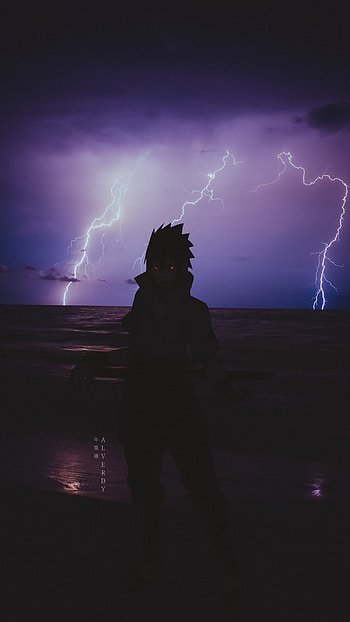 Sasuke Uchiha, anime x reality, lightning, naruto, anime aesthetic, night, anime , clouds, anime, naruto shippuden HD phone wallpaper