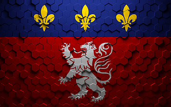 Flag of Lyonnais, honeycomb art, Lyonnais hexagons flag, Lyonnais 3d hexagons art, Lyonnais flag HD wallpaper